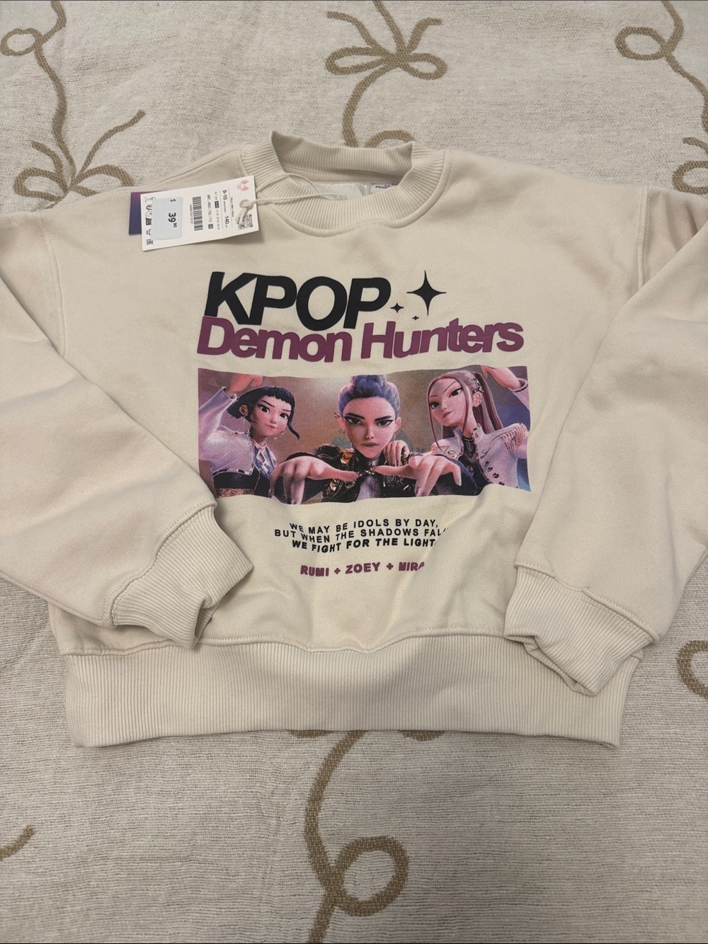 Zara Cream KPOP Demon Hunters Graphic Sweatshirt with Purple Print